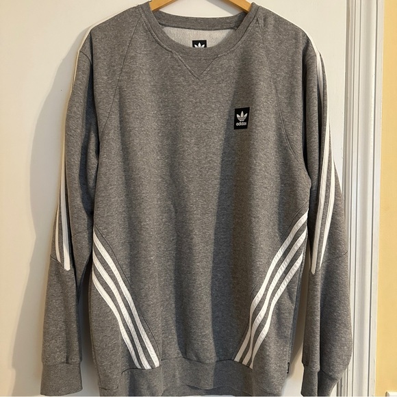 NWOT Adidas Insley crewneck pullover sweatshirt men L gray white - Picture 2 of 7